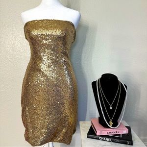 GOLD SEQUENCE TUBE DRESS